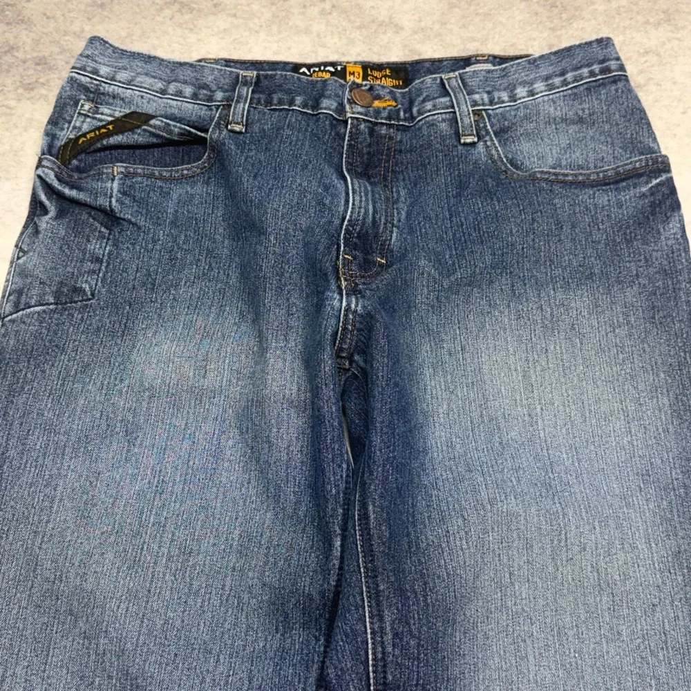 Ariat Rebar M3 Loose Straight Mens 34x32 Blue DuraStretch Stackable Work Jeans